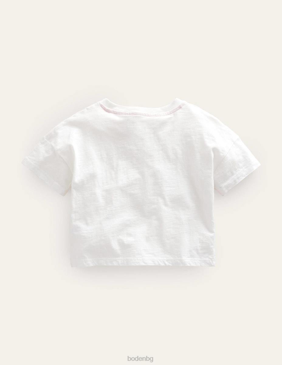 облекло Boden спокойна изрязана тениска слонова кост флорална ивица момичета LL683088