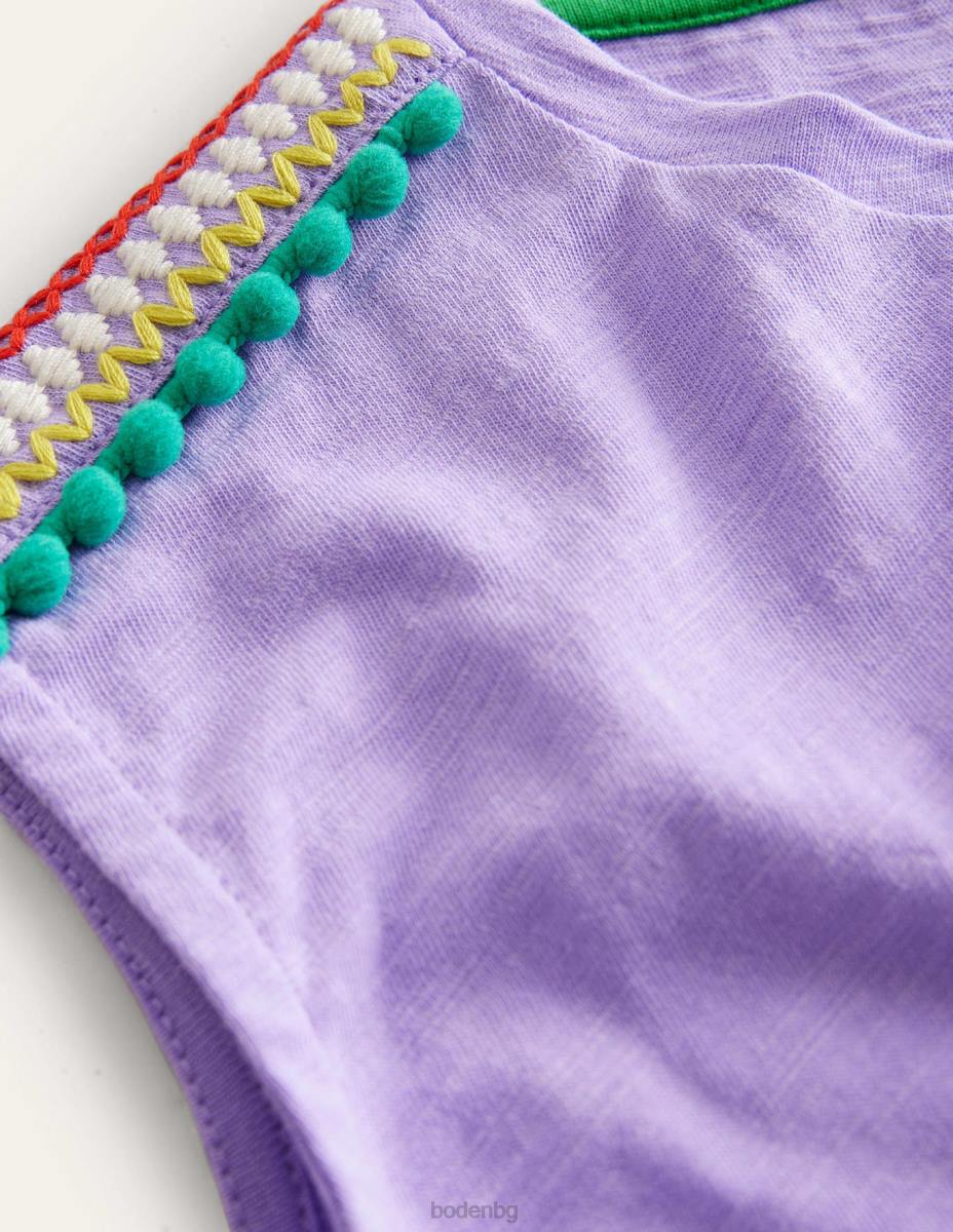 облекло Boden събрана предна тениска красиво лавандулово лилаво момичета LL683092