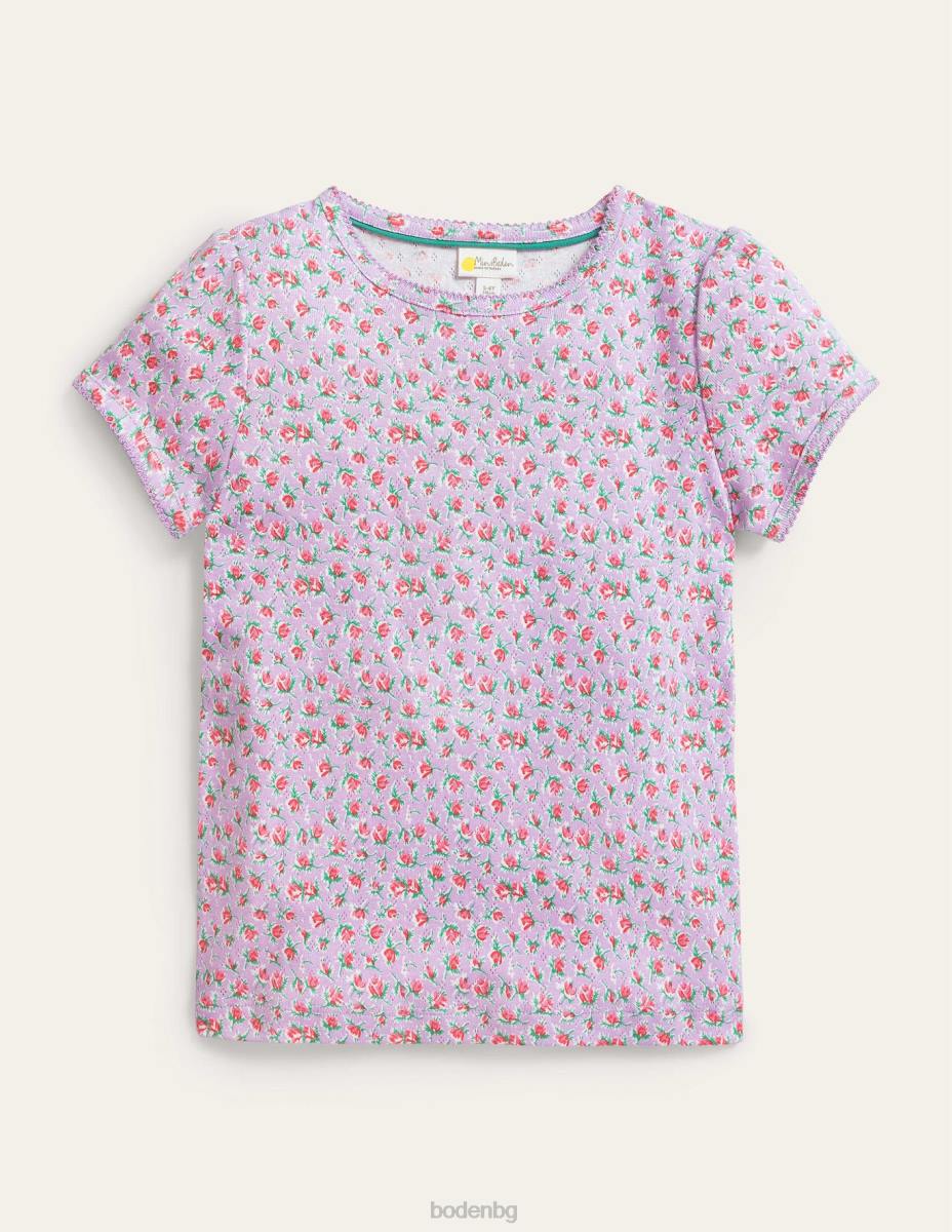 облекло Boden топ с къси ръкави люляк винтидж флорален стрък момичета LL683093