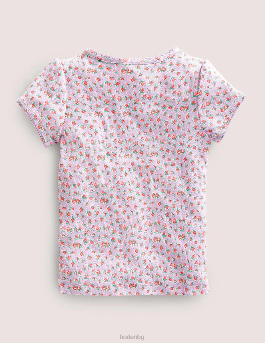 облекло Boden топ с къси ръкави люляк винтидж флорален стрък момичета LL683093