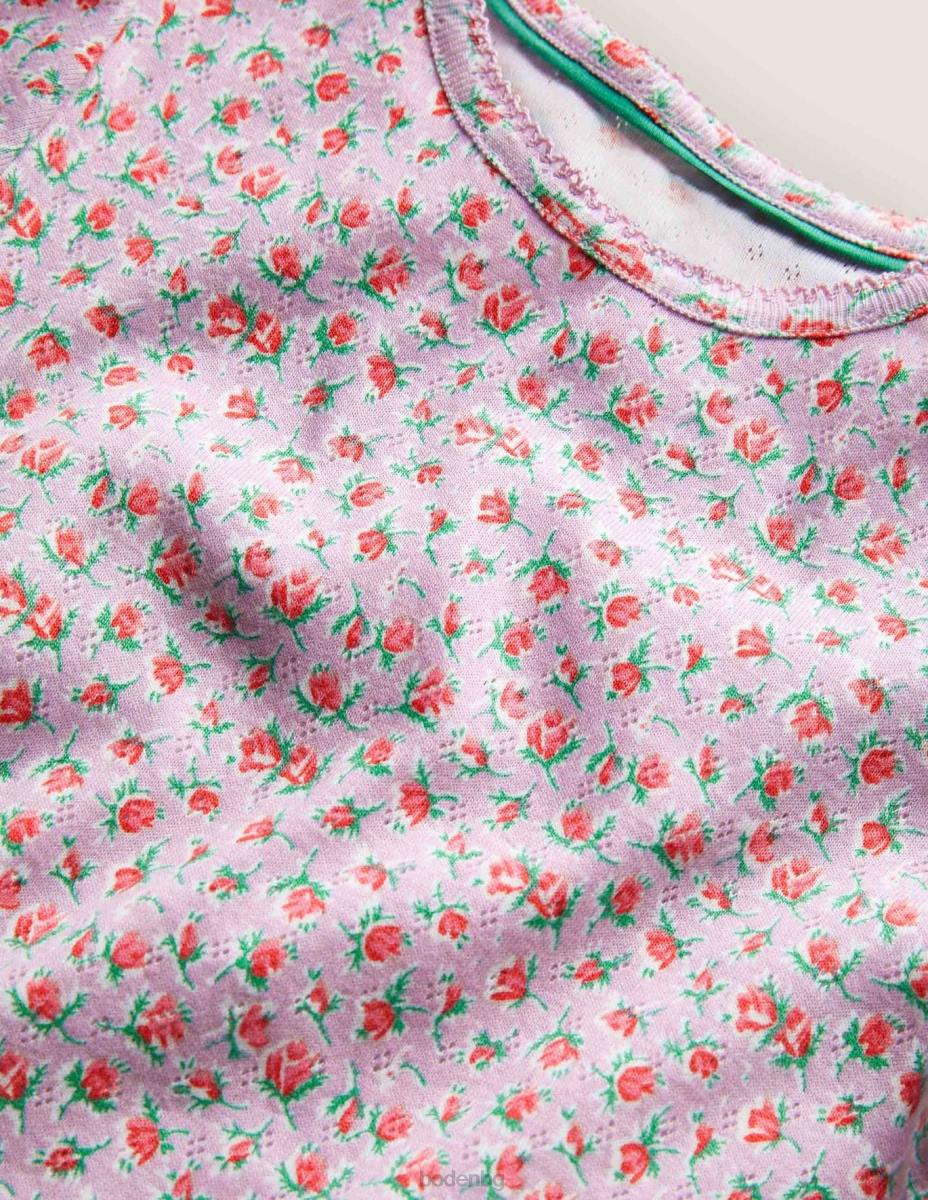 облекло Boden топ с къси ръкави люляк винтидж флорален стрък момичета LL683093