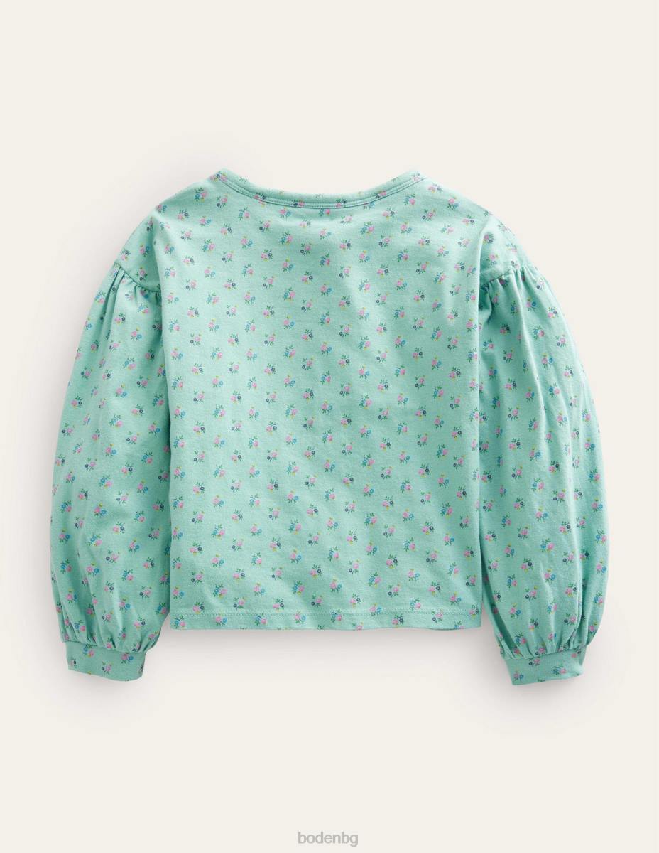 облекло Boden бродирана горна част тюркоазено синьо диво цвете момичета LL683100