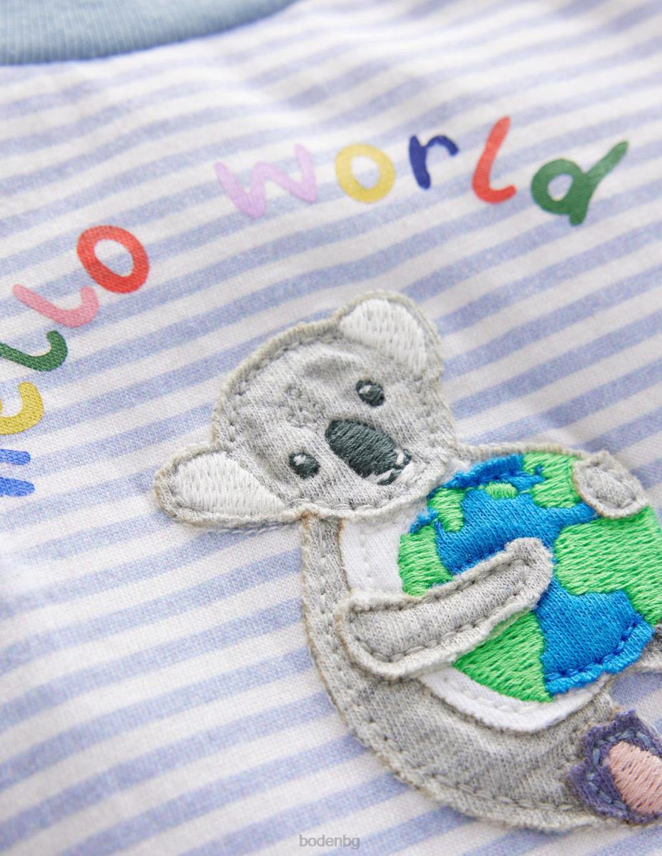 облекло Boden спокойна тениска слонова кост/син свят момичета LL683102