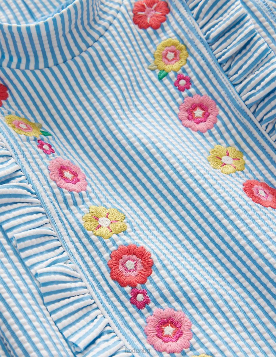 облекло Boden комплект жилетка с накъдрен обрив дъска за сърф синьо и райе в цвят слонова кост момичета LL683113