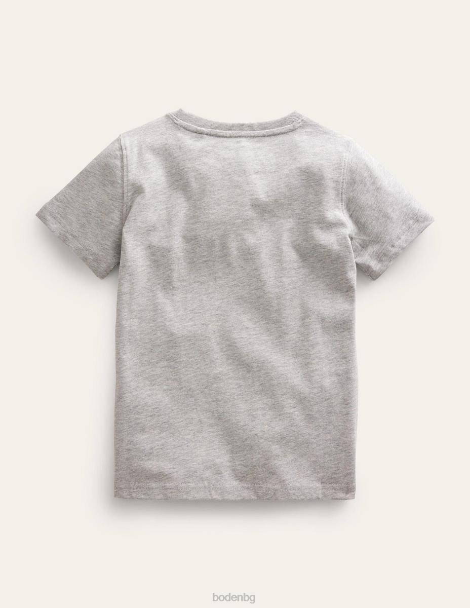 облекло Boden памучна тениска с графичен принт сребърна мергелна риба момичета LL683122