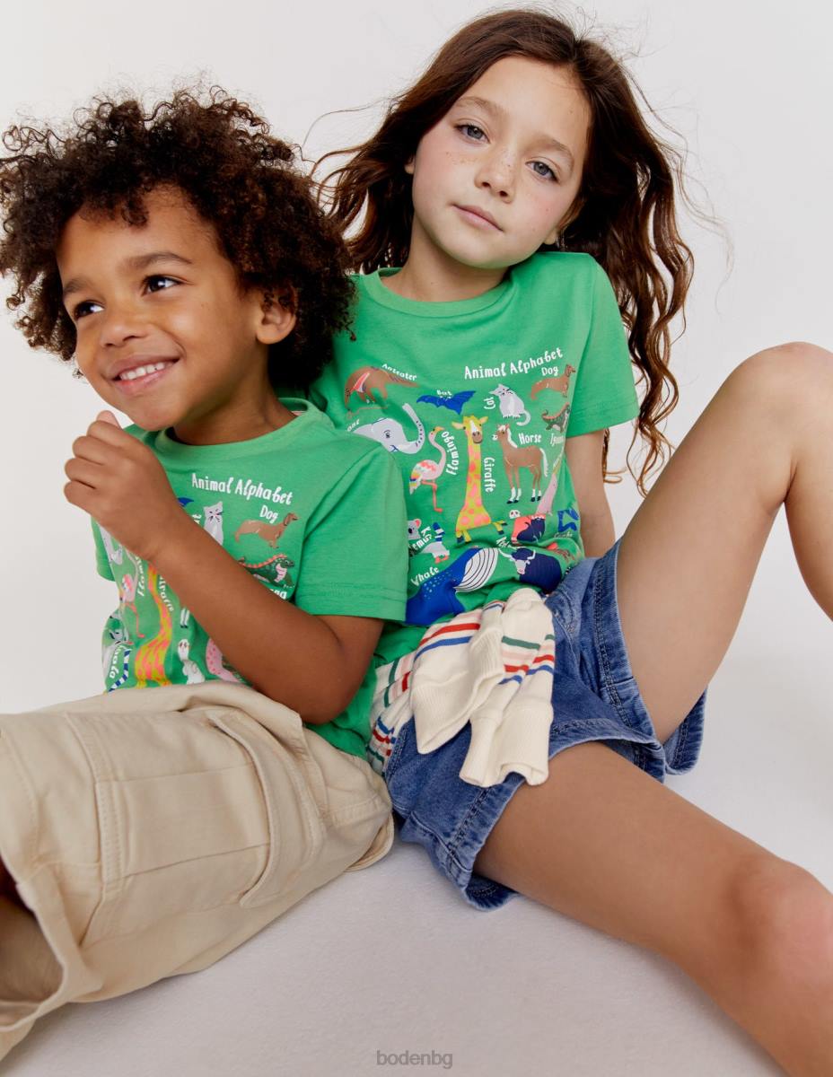 облекло Boden тениска за обучение на животни алое зелена животинска азбука момичета LL683128