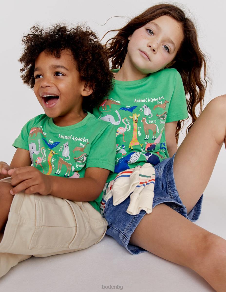 облекло Boden тениска за обучение на животни алое зелена животинска азбука момичета LL683128
