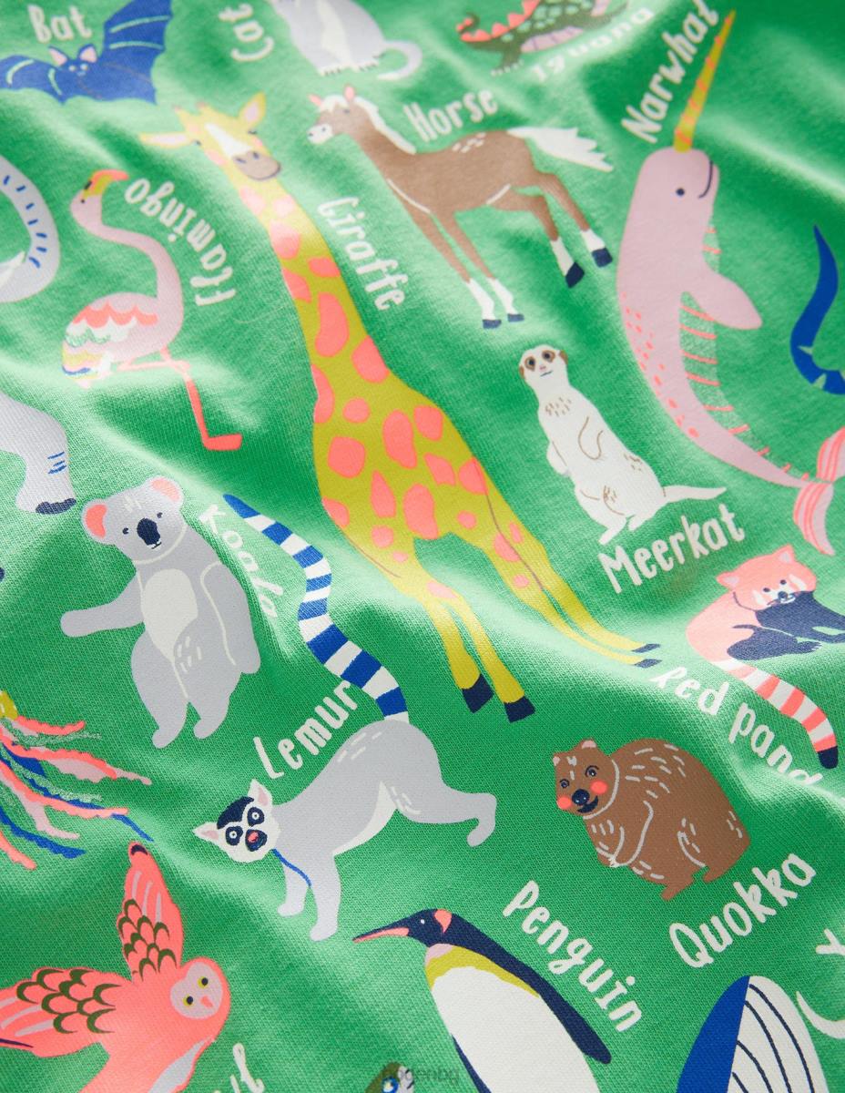 облекло Boden тениска за обучение на животни алое зелена животинска азбука момичета LL683128