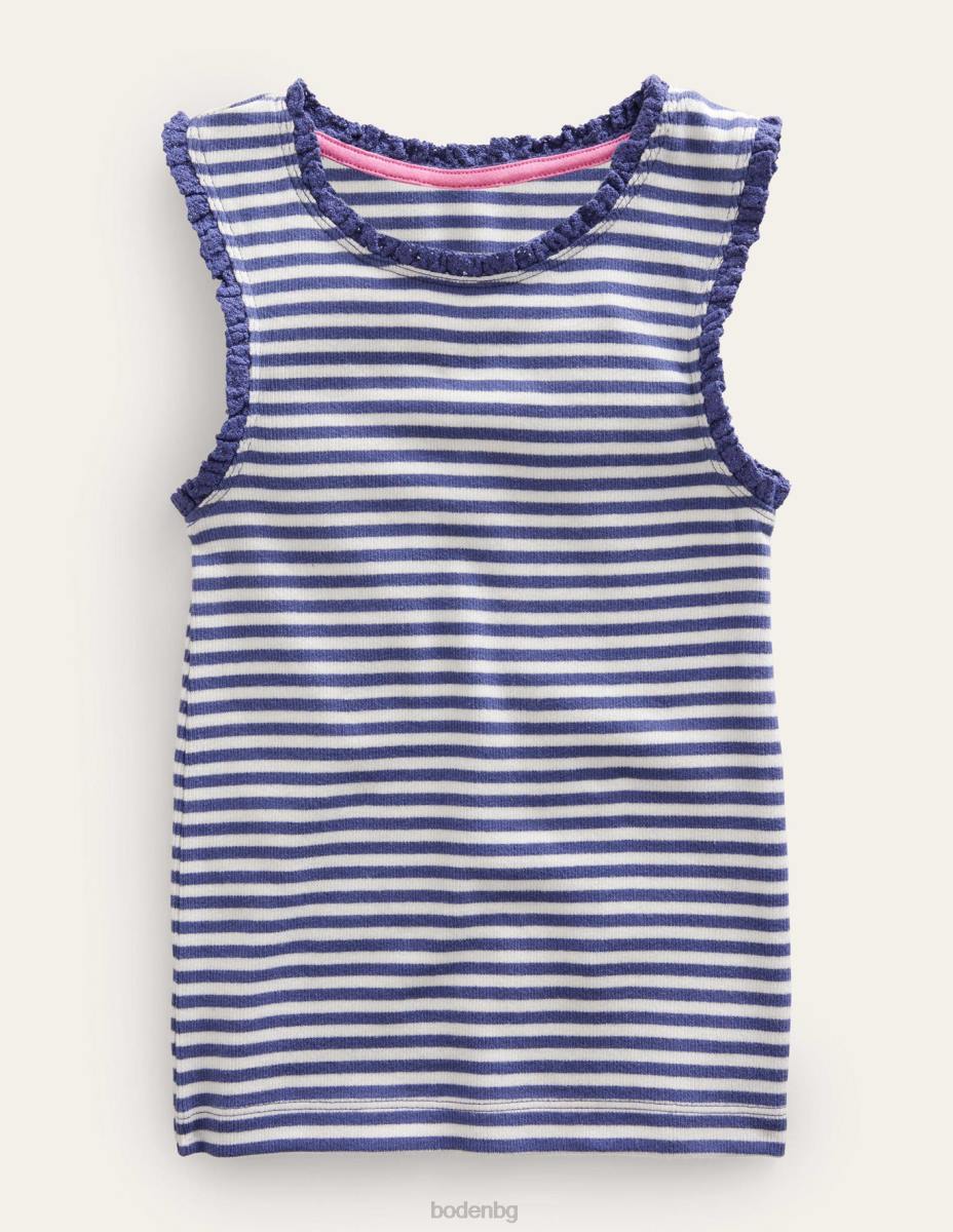 облекло Boden жилетка от трико слонова кост/десен борд синьо момичета LL683142