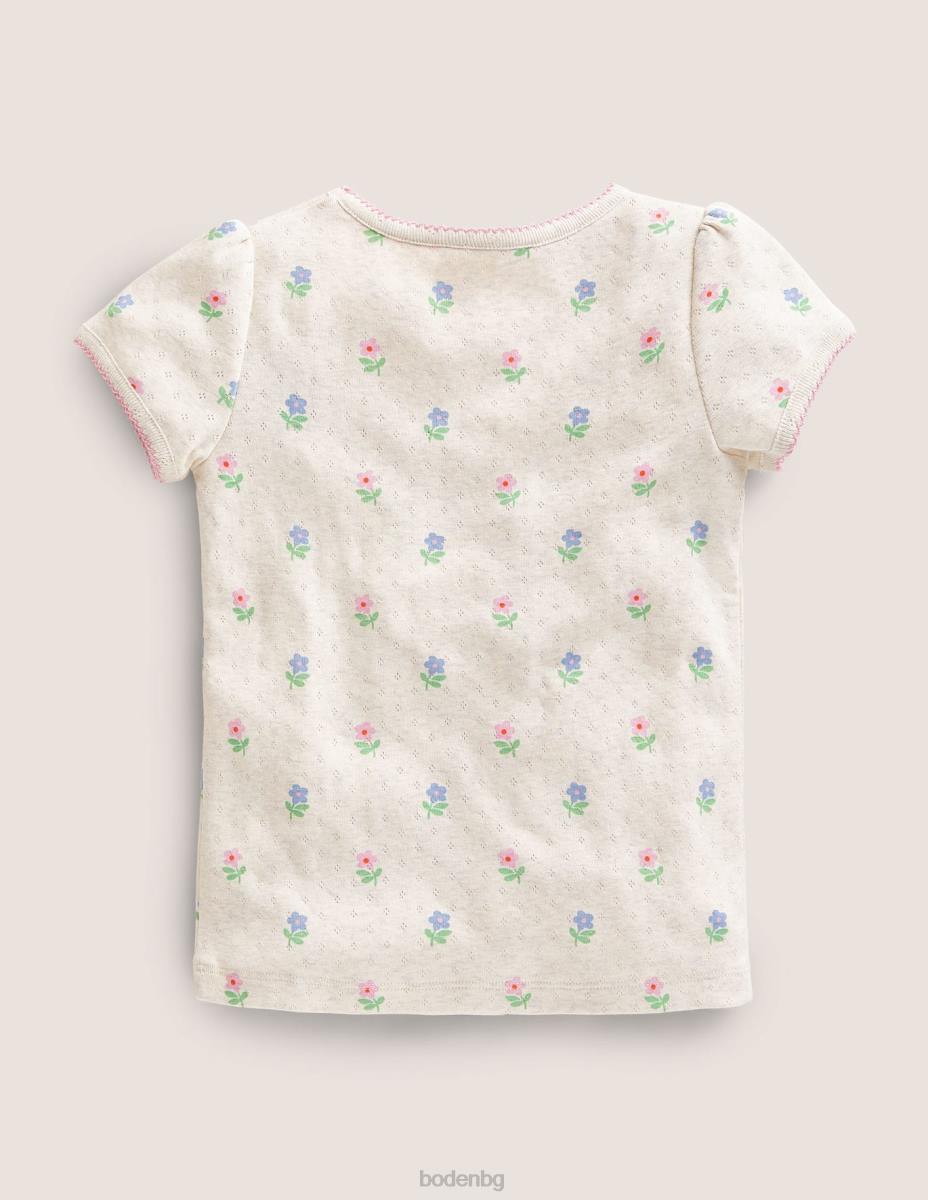 облекло Boden топ с къси ръкави овесена каша мергел цветя момичета LL683148