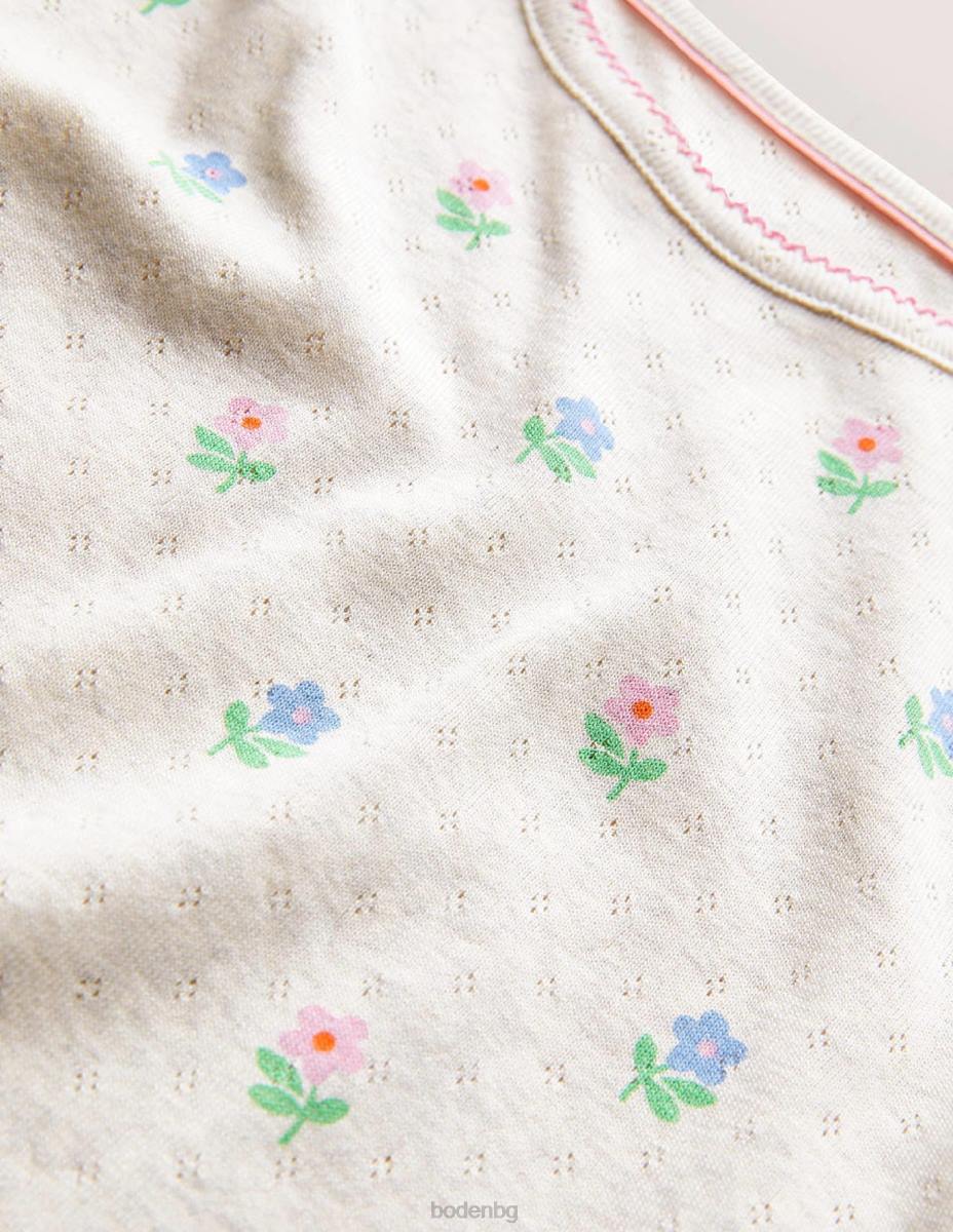 облекло Boden топ с къси ръкави овесена каша мергел цветя момичета LL683148