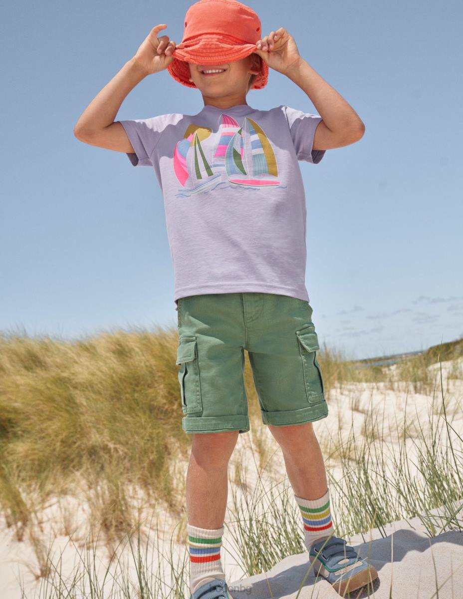 облекло Boden памучна тениска с графичен принт мъглива лавандула момичета LL683149