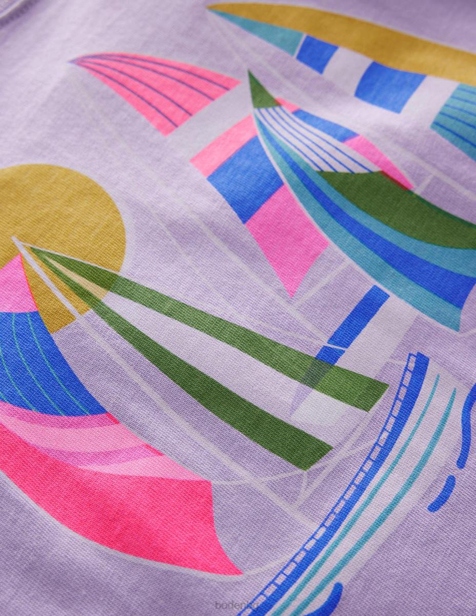 облекло Boden памучна тениска с графичен принт мъглива лавандула момичета LL683149