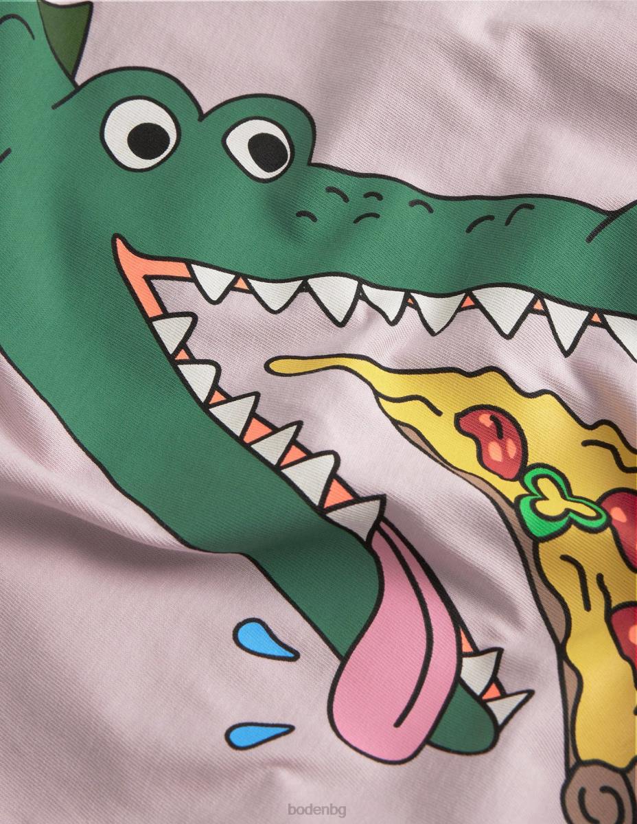 облекло Boden тениска със забавно лого на животни френски розов крокодил момичета LL683157