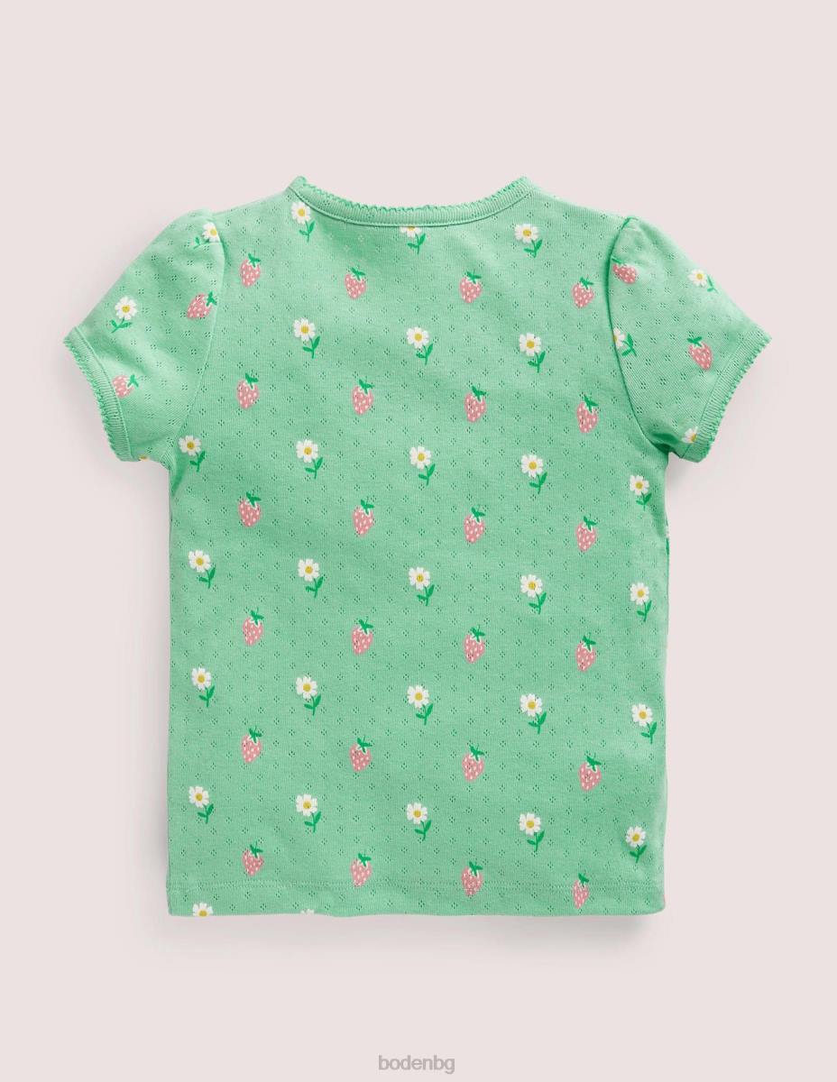 облекло Boden топ с къси ръкави зелени маргаритки/ягоди момичета LL683159