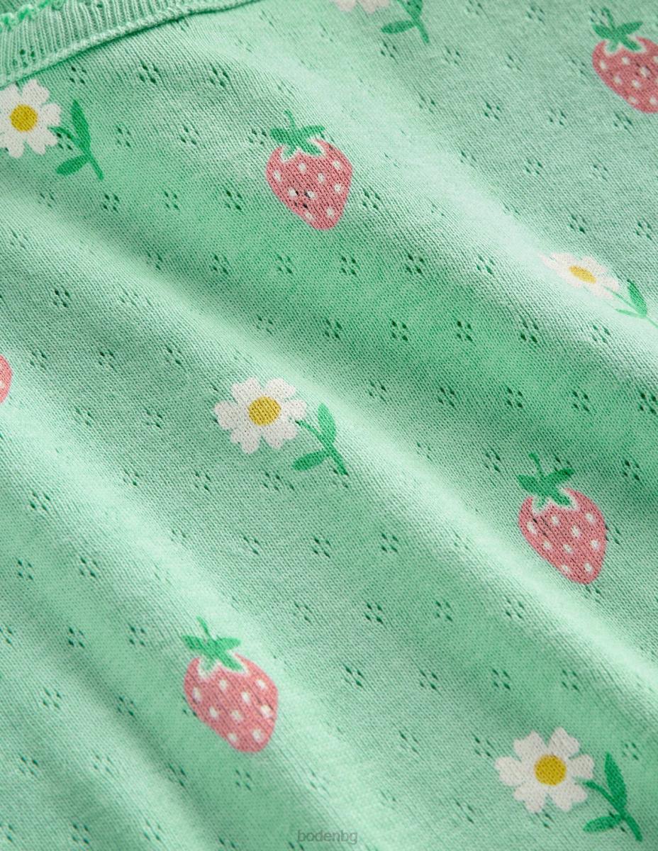 облекло Boden топ с къси ръкави зелени маргаритки/ягоди момичета LL683159