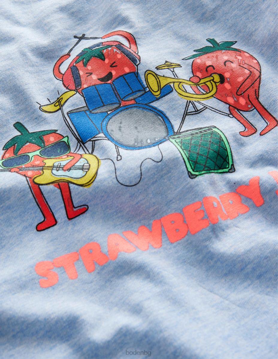 облекло Boden нова тениска син мергел плод момичета LL683165