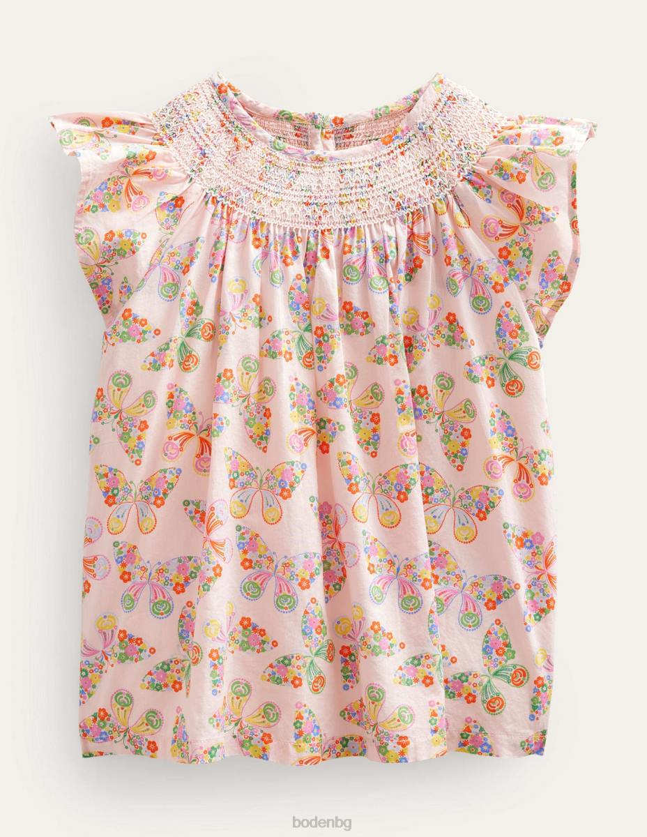 облекло Boden тъкана пушена горна част прашни розови пеперуди момичета LL683166