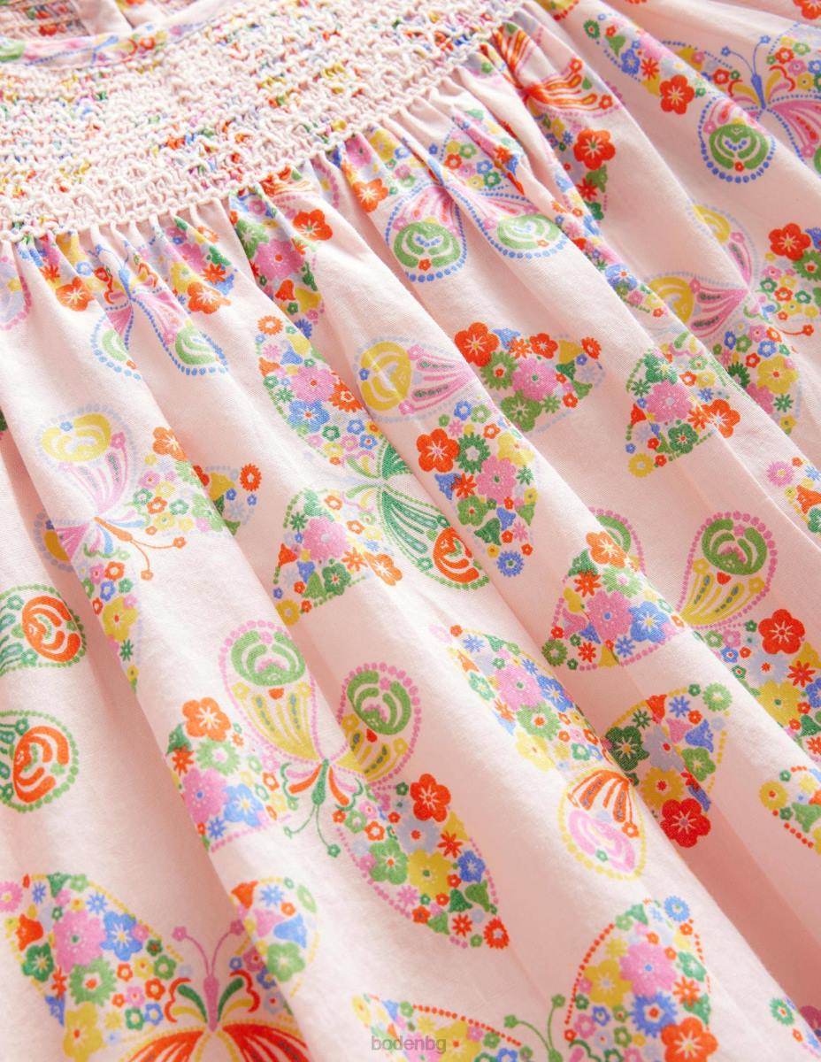 облекло Boden тъкана пушена горна част прашни розови пеперуди момичета LL683166