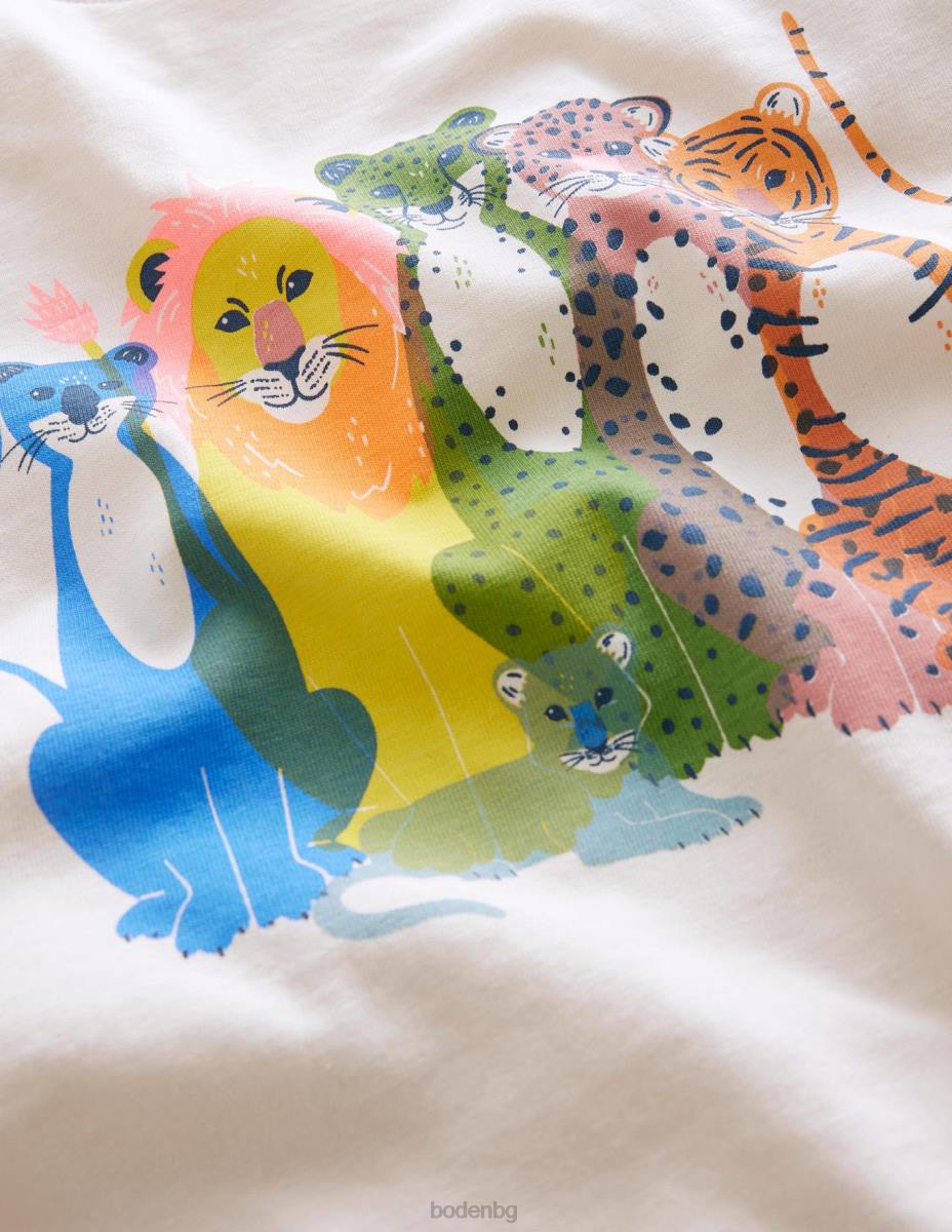 облекло Boden памучна тениска с графичен принт шушулка ванилия котки момичета LL683168