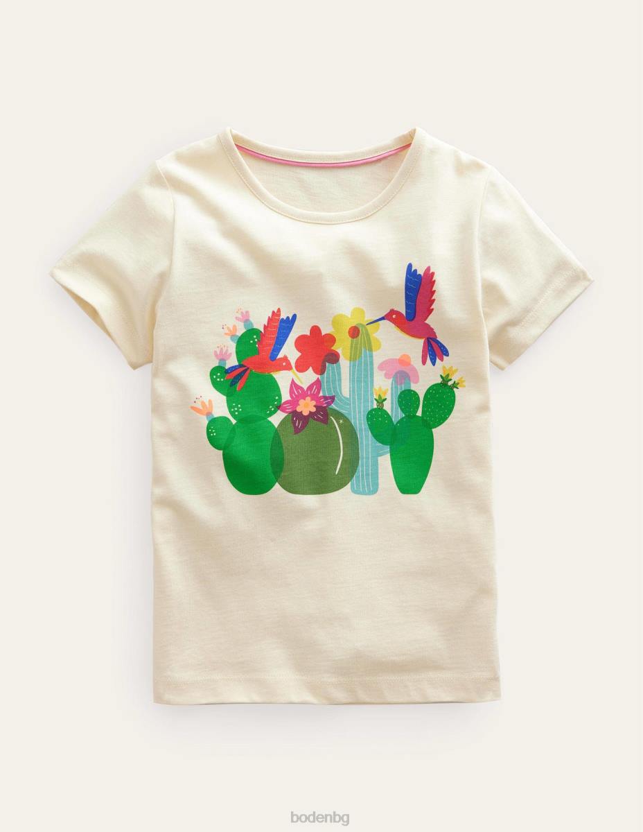 облекло Boden тениска с щампована графика Дорсет крем птици момичета LL683185