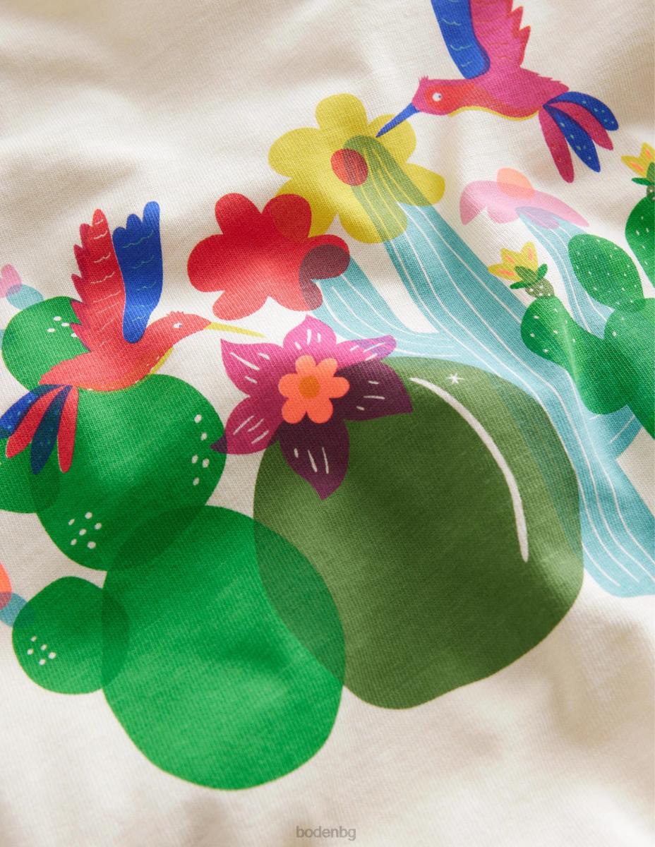 облекло Boden тениска с щампована графика Дорсет крем птици момичета LL683185