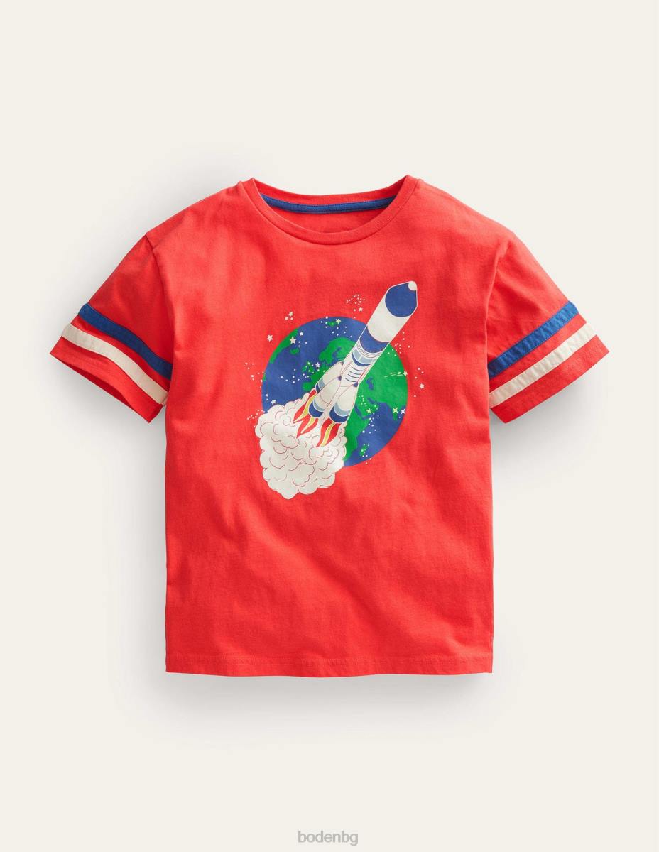 облекло Boden спокойна спортна тениска конфитюр червена ракета момичета LL683186