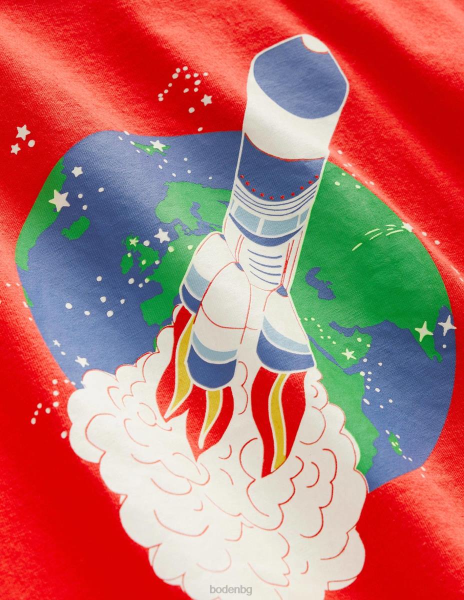 облекло Boden спокойна спортна тениска конфитюр червена ракета момичета LL683186