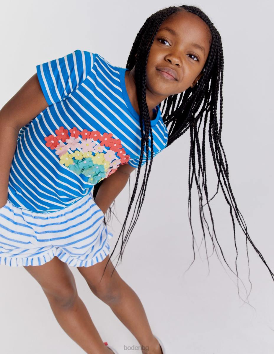 облекло Boden флатер тениска ярка марина/слонова кост момичета LL683194