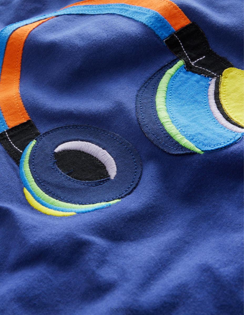 облекло Boden тениска с апликации нежно сини слушалки момичета LL683199