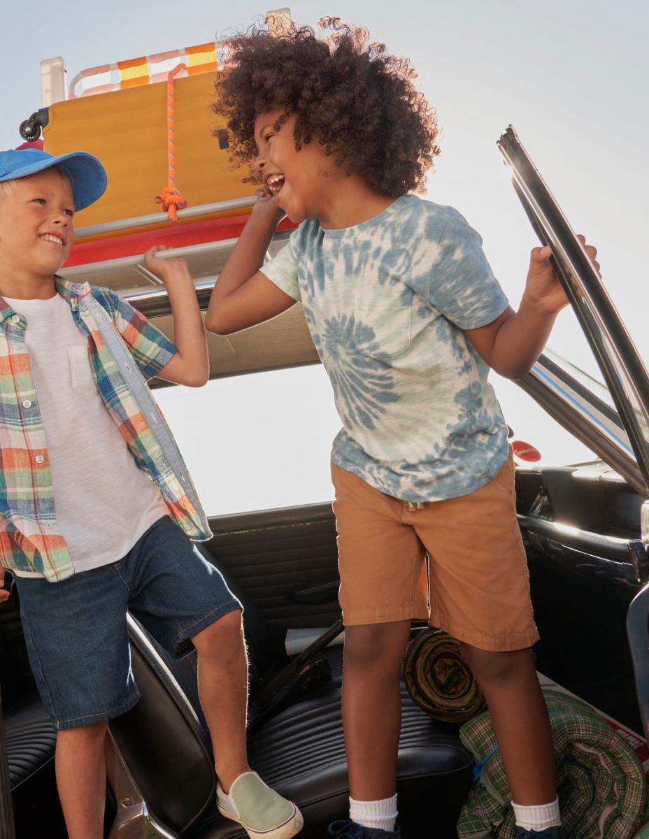 облекло Boden изпрана тениска с щампа синя боя за вратовръзка момичета LL683213