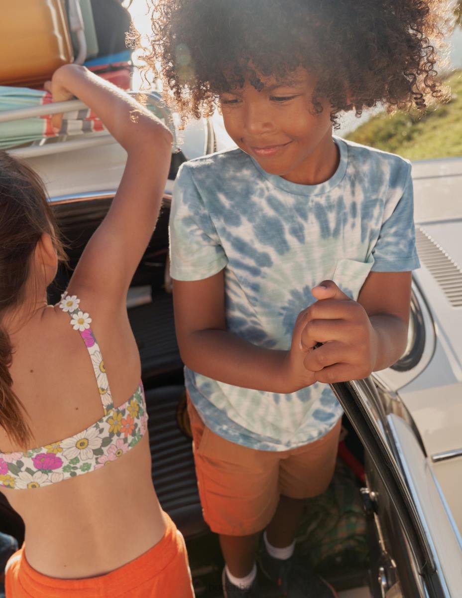 облекло Boden изпрана тениска с щампа синя боя за вратовръзка момичета LL683213