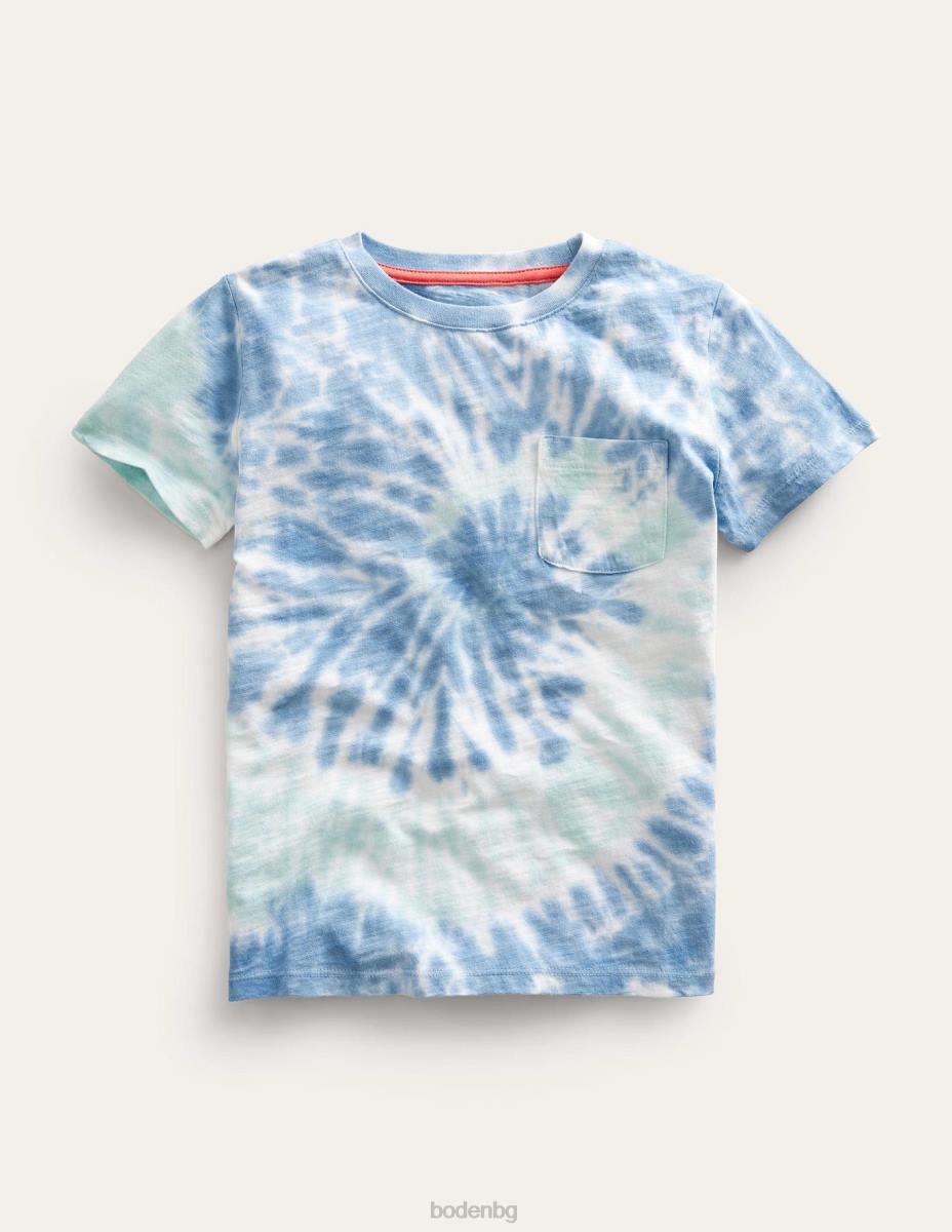 облекло Boden изпрана тениска с щампа синя боя за вратовръзка момичета LL683213