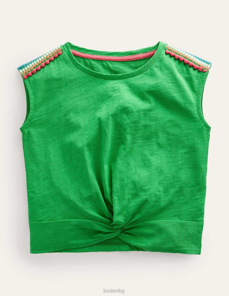 облекло Boden събрана предна тениска ярко зелено момичета LL683216