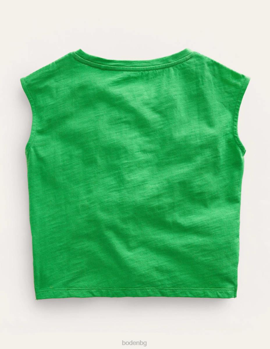 облекло Boden събрана предна тениска ярко зелено момичета LL683216