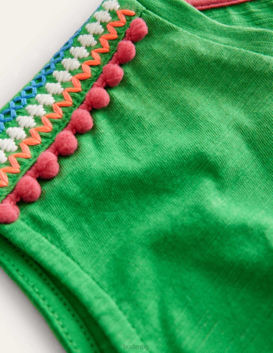 облекло Boden събрана предна тениска ярко зелено момичета LL683216