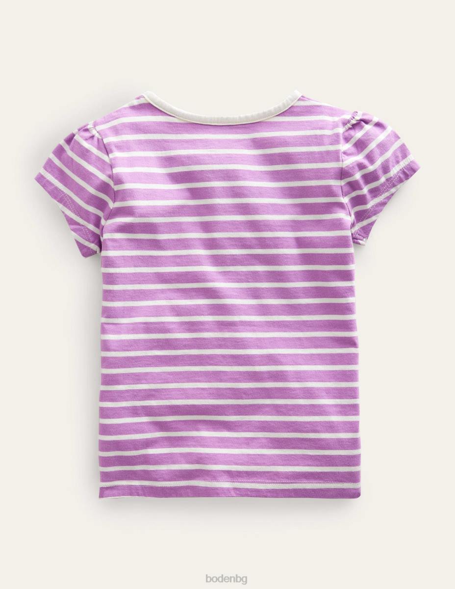 облекло Boden голяма горна част с апликации лупина лилаво/слонова кост леопарди момичета LL683221