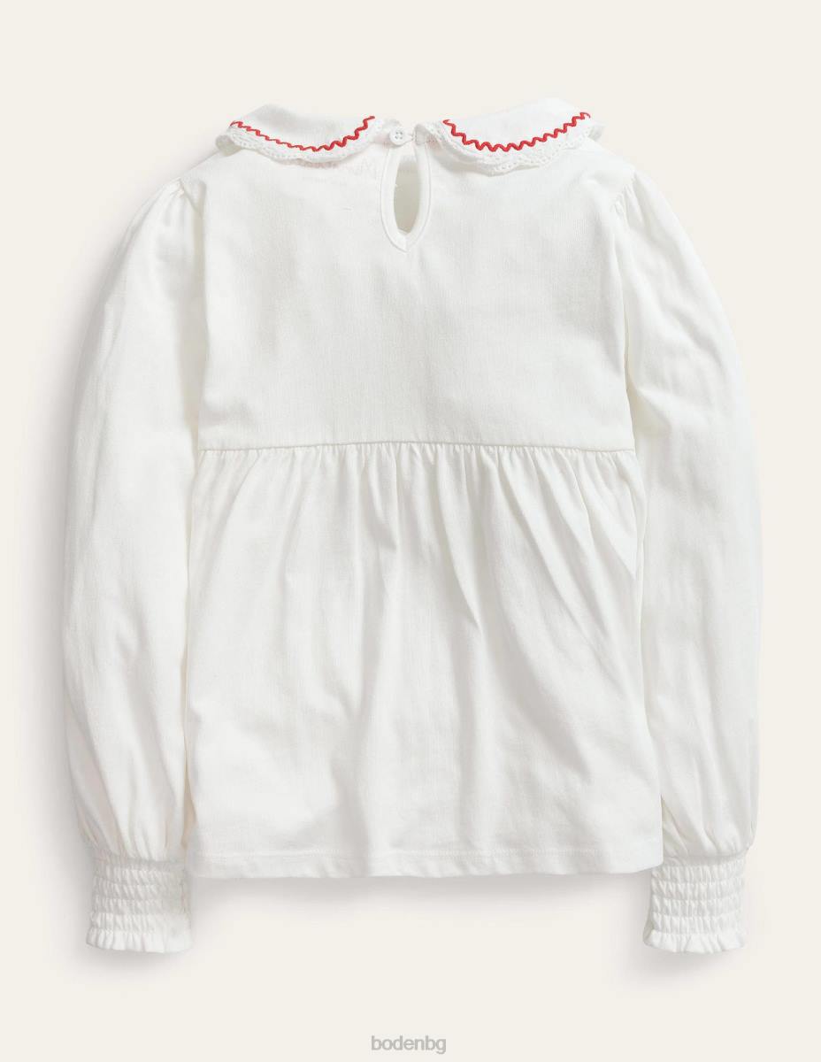 облекло Boden горнище от трико с яка слонова кост момичета LL683276