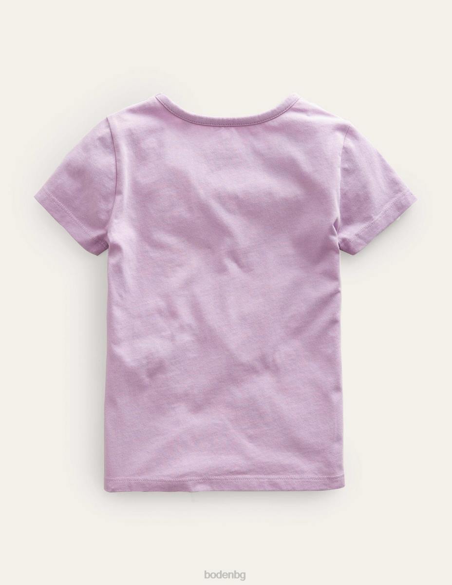 облекло Boden тениска с щампована графика сладък грах лилави праскови момичета LL683289