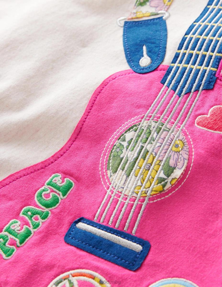 облекло Boden тениска с апликации отпред и отзад овесено брашно мергел момичета LL68755