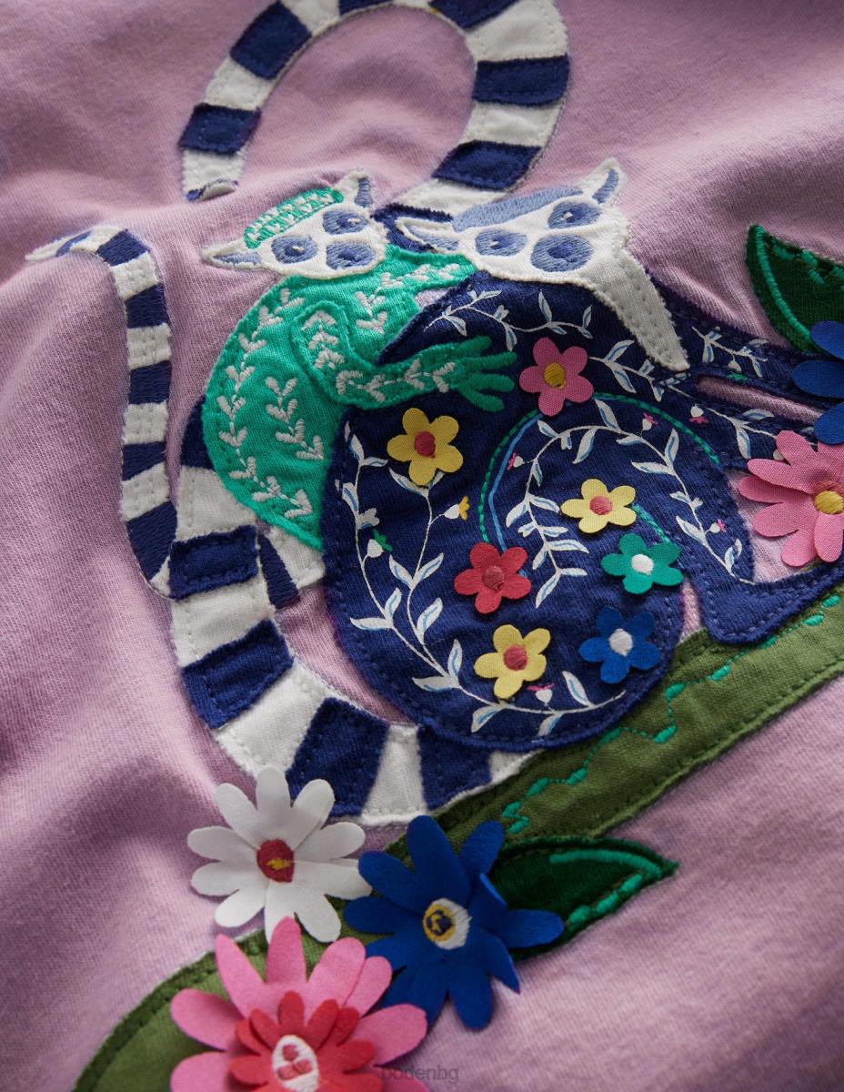 облекло Boden тениска с апликации мек лавандулов лемур момичета LL68757