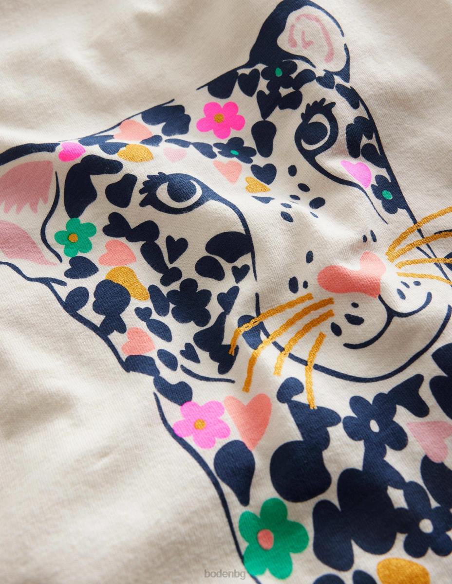 облекло Boden тениска с леопардово лого шушулка ванилия леопард момичета LL68765