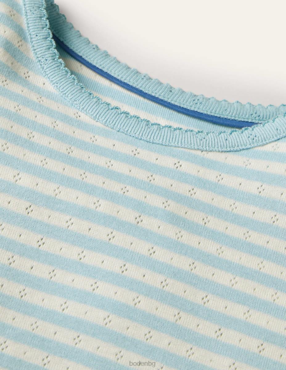 облекло Boden топ с къси ръкави светло селесте синьо/слонова кост момичета LL68766