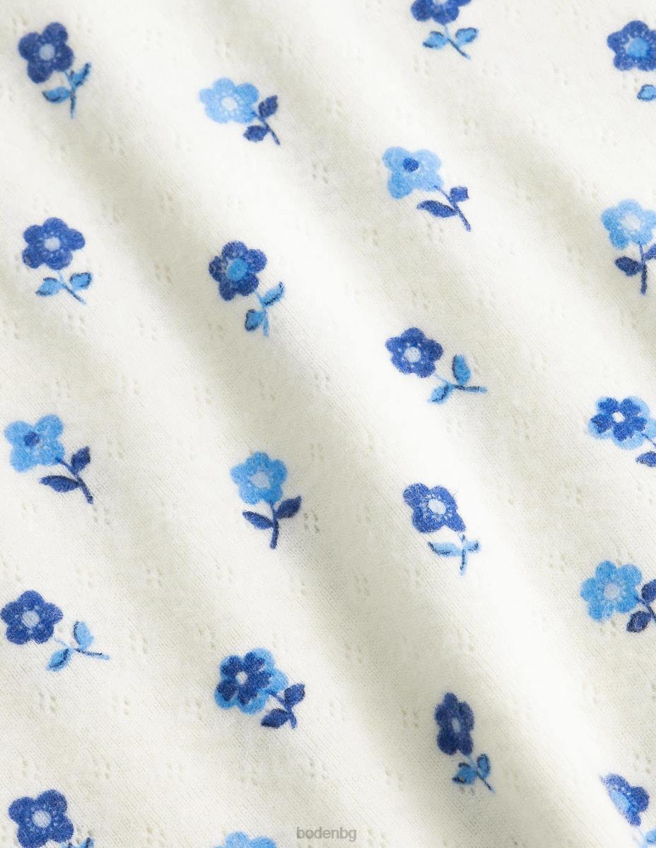 облекло Boden супер мека тениска pointelle шушулка ванилия синьо цвете момичета LL683265