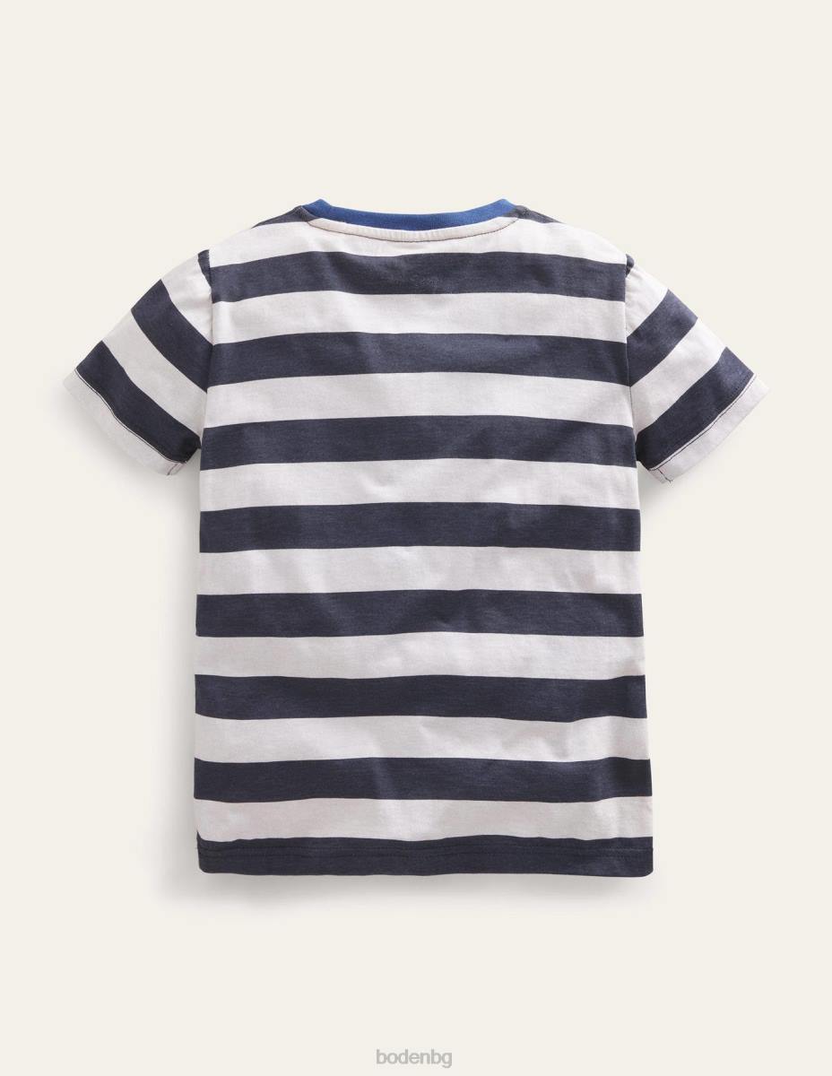 облекло Boden тениска на whale club екрю мергел/син кит момичета LL683096