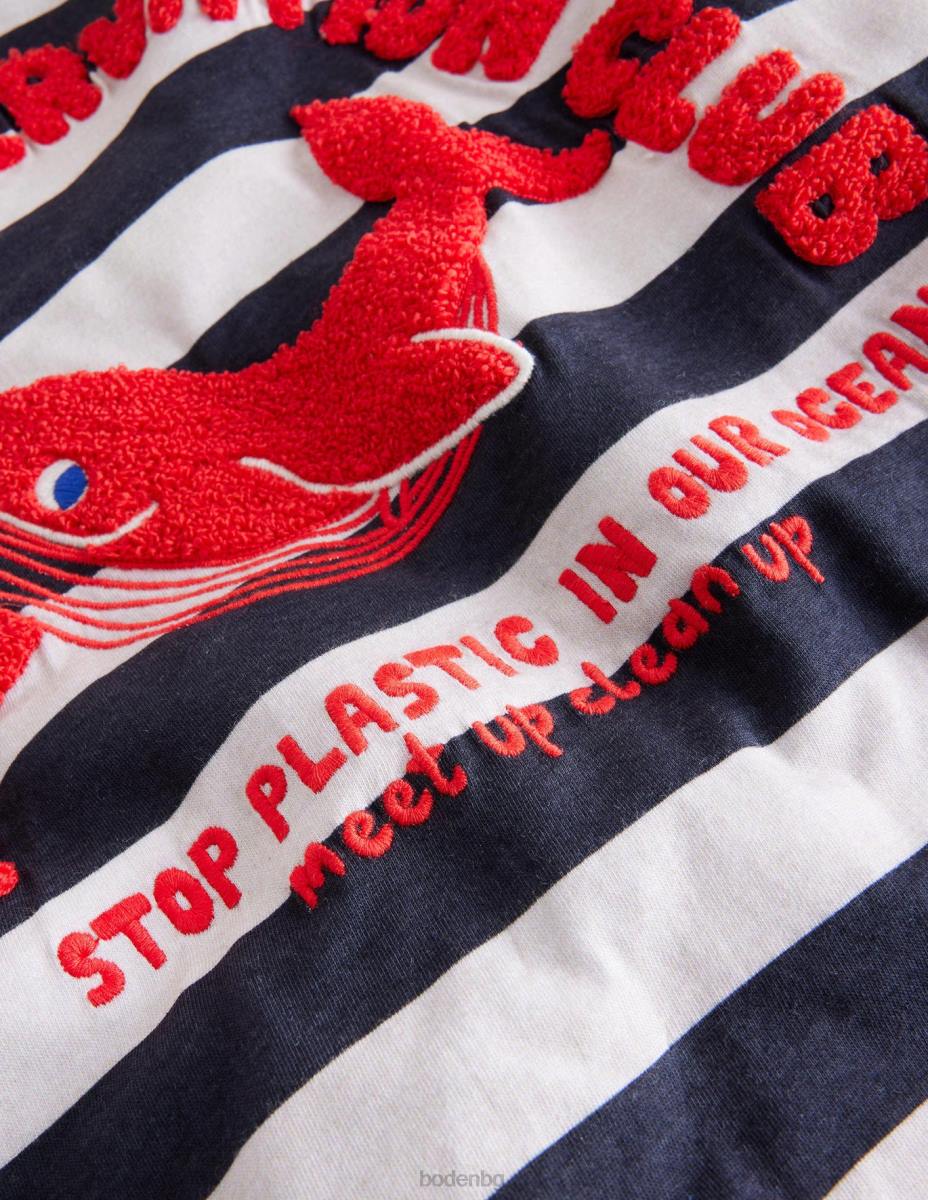 облекло Boden тениска на whale club екрю мергел/син кит момичета LL683096