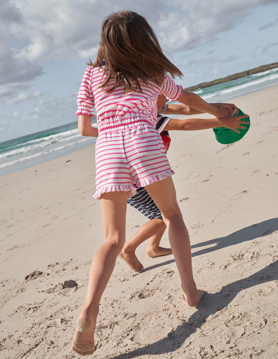 облекло Boden хавлиени шорти с волани гъделичкано розово/слонова кост момичета LL682969