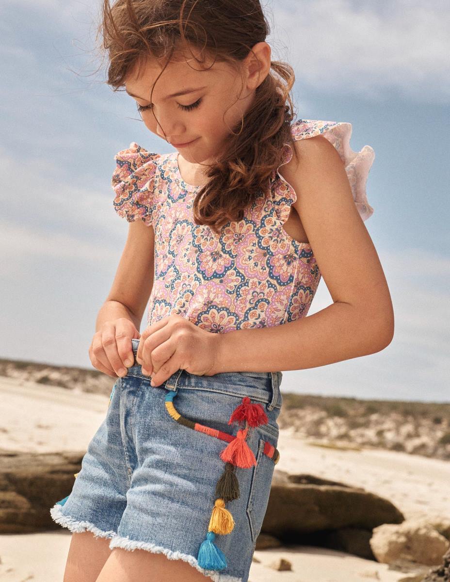 облекло Boden дънкови шорти tassle лека реколта измиване момичета LL682750