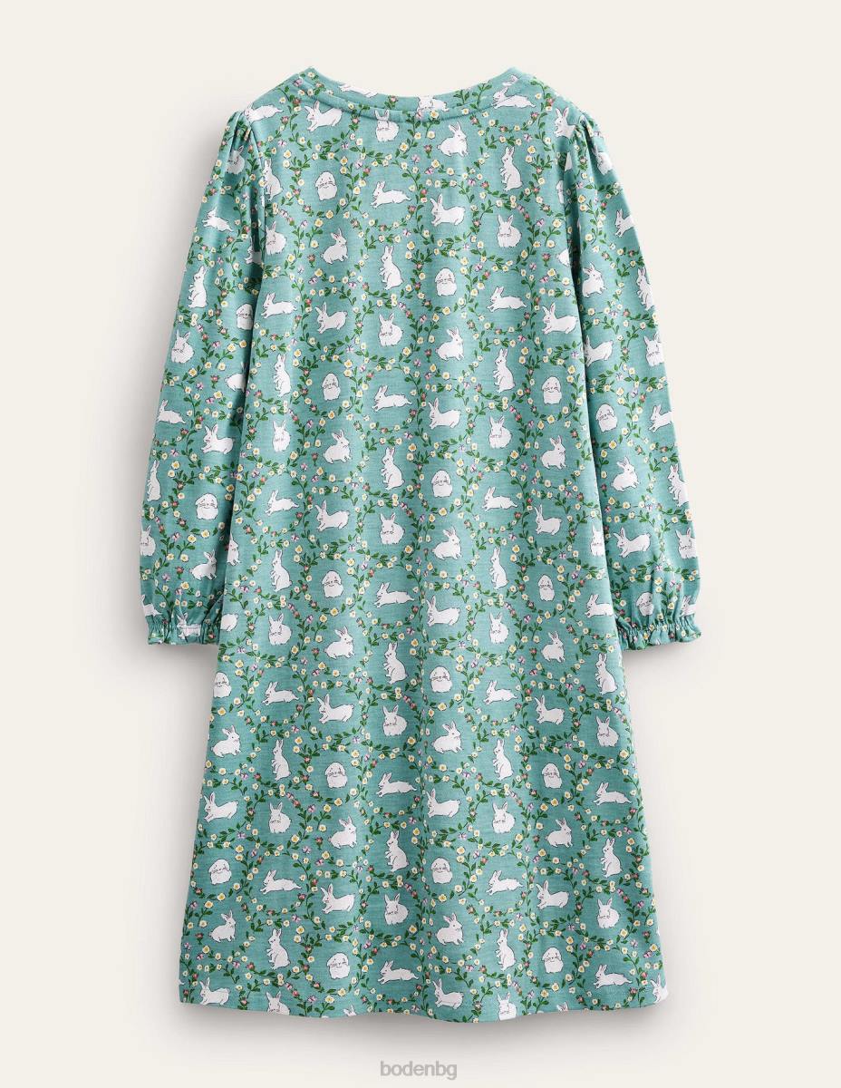 облекло Boden нощница с дълъг ръкав с щампа горещ извор сини зайчета момичета LL682934