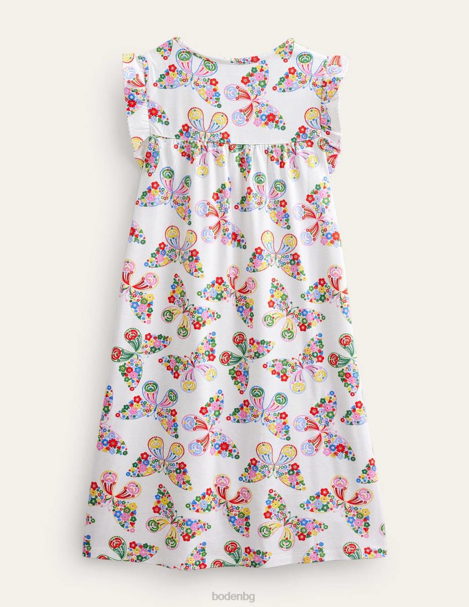 облекло Boden нощница с щампа с къс ръкав пеперуди от слонова кост момичета LL683256